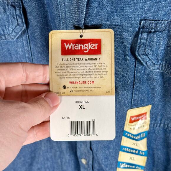 Wrangler 2 Men's XL NWT Blue & Gray 100% Cotton Relaxed Fit L/S Button Up Shirts - Picture 10 of 13